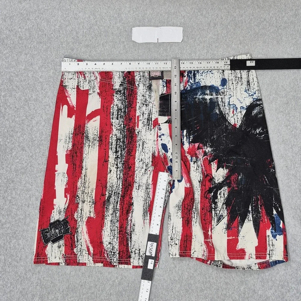 MMA Elite Men Activewear Shorts XL Red Graphic Flag Eagle Grunge Y2K 10